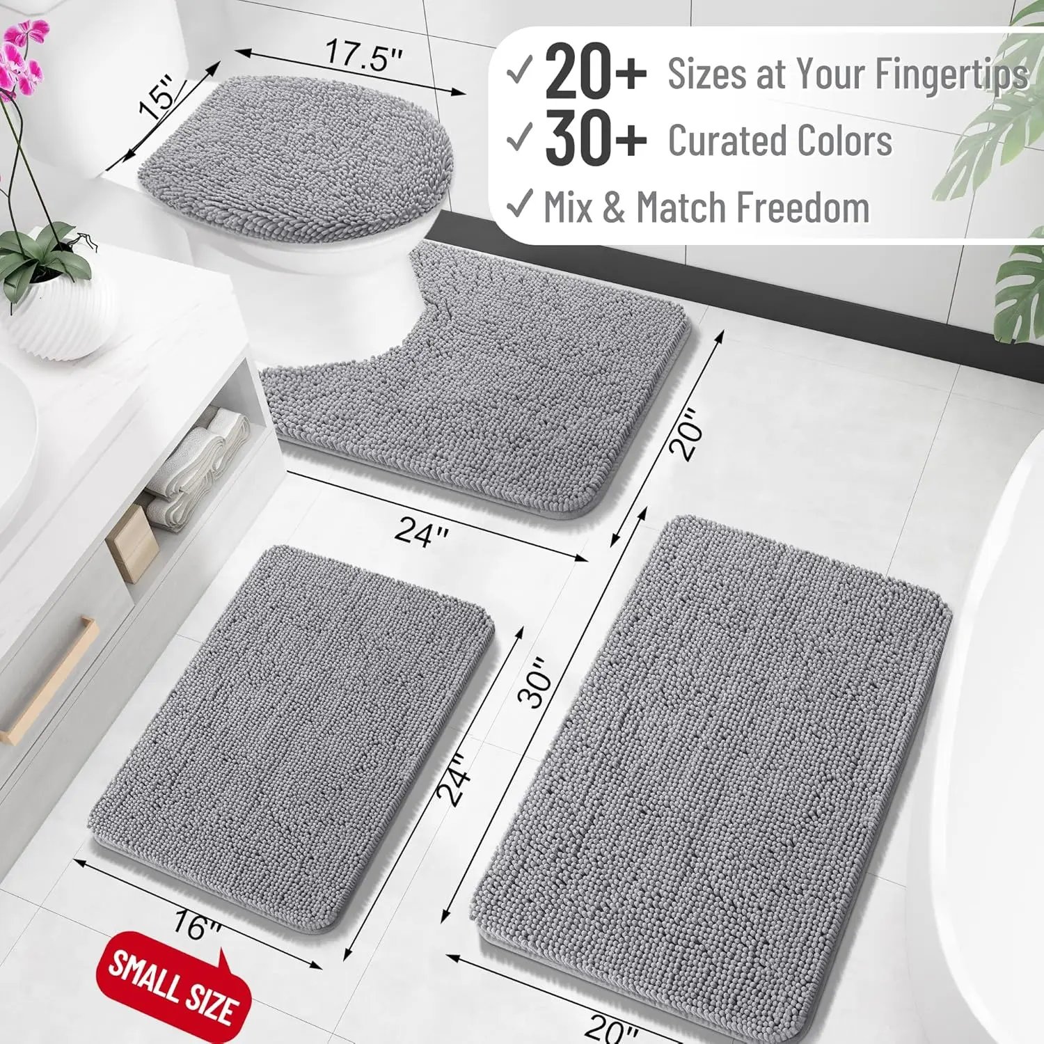 (1PC 50*80cm) Bathroom Rugs Extra Soft Absorbent Chenille Bath Rugs Rubber Backing Quick Dry Machine Washable Bath Mats