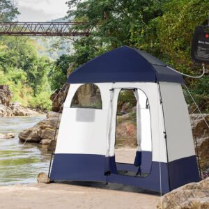Two Room Pop Up Shower Tent with Shower Bag, Floor and Carry Bag, Blue