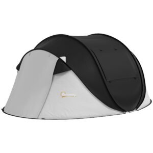 Pop-Up Camping Tent with Porch – 3000mm Waterproof, Easy Setup for 2–3 People - Black, 910x910x50 mm