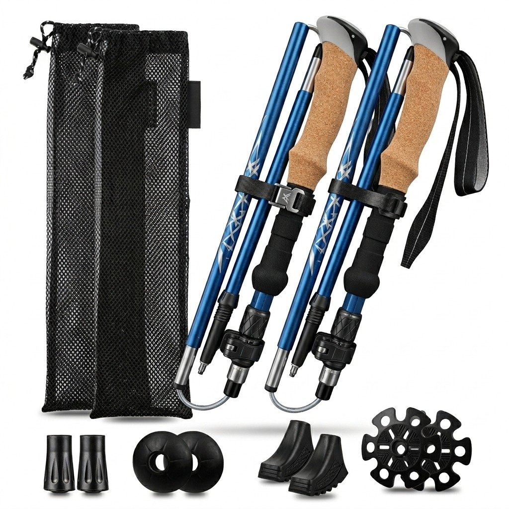 2PCS Folding Trekking Poles with Cork Handle – Lightweight, Strong & Built for Every Terrain